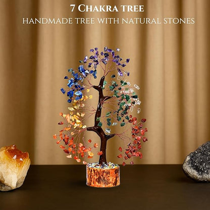 Seven Chakra Artificial Tree with Copper Wire – Crystal Healing Bonsai Tree for Positive Energy, Home Décor & Meditation