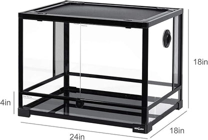 REPTI ZOO Large 34 Gallon Reptile Glass Tank,Front Opening Double Hinge Door 24" x 18" x 18", Screen Ventilation Terrarium (Backgrounds not Include)