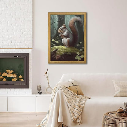 SAMHOU Framed Vintage 3D Textured Wall Art, Hand Drawn Sandstone Squirrel Prints Pictures, Dark Nature Animal Wall Decor for Living Room Bedroom Bathroom Nursery 12x16 inch