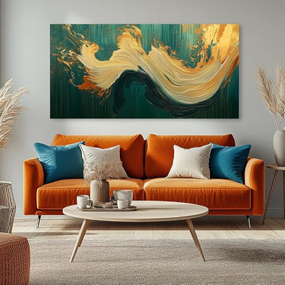 Abstract Marble Canvas Wall Art Paintings Green and Gold Canvas Wall Art Emerald Green Prints Posters Modern Abstract River Texture Pictures Wall Decor Artwork for Living Room, Bedroom, Office & Home Décor (24x48 Inches)