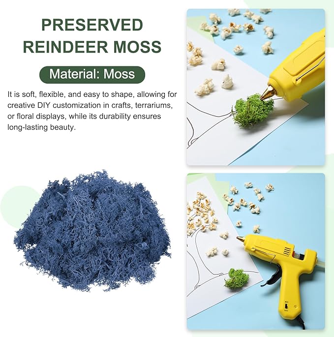 MECCANIXITY 4.6oz Preserved Reindeer Moss, Dark Blue Decorative Artificial Fake Moss for Potted Plants Indoor Crafts Lichen Centerpieces Decor