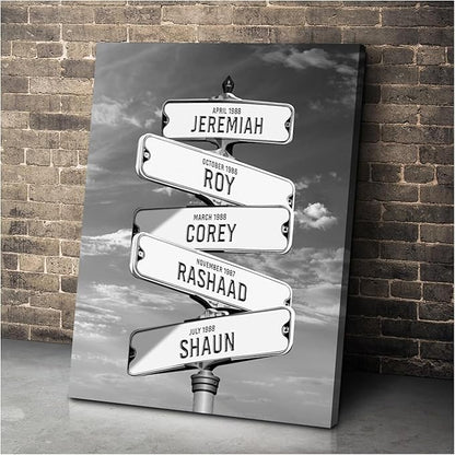 Personalized Family Street Sign Multi-Name Canvas, Custom Date Of Birth With Names Poster, Street Signs Customized, Best Gifts For Mom/Dad, Birthday, Christmas Gift For Family #1
