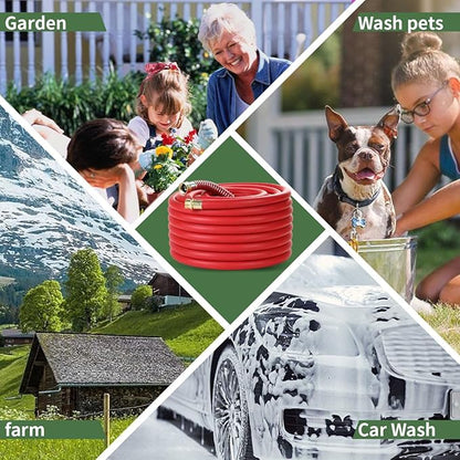 75FT 5/8 Heavy Duty Rubber Garden Hose - 200psi Working, 1000psi Burst - Hot/Cold Water - Five-Layered Braiding for Durability - Versatile for Gardening, Agriculture, Construction(Red)