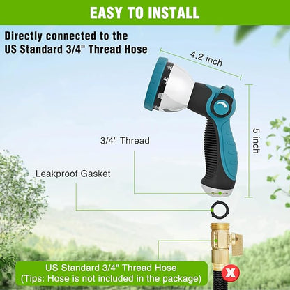 Yesker Garden Hose Nozzle Water Hose Sprayer Nozzle Adjustable 10 Spray Patterns Heavy Duty Metal Nozzles Thumb Control w Non-Slip Grip for Outdoor Watering Plants Lawn Washing Car Pets, Black & Blue