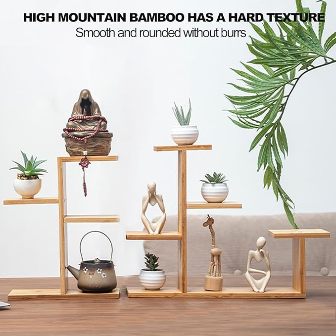 Mini Desktop Plant Stand Indoor Multi-Layer Window Sill Flower Stand Bamboo Succulent Window Sill Stand Bracket For Home , Office, Living Room, Bedroom Plant Display(Four-layer)