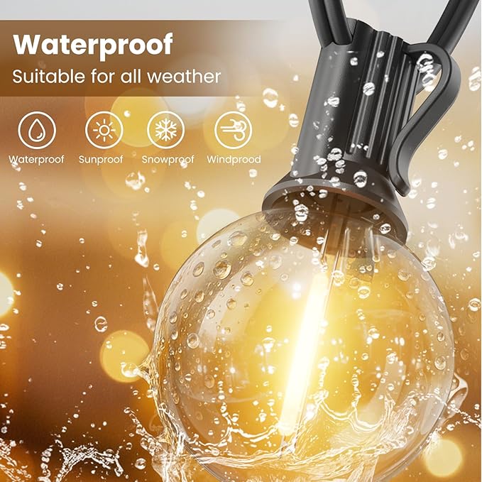 RTTY Outdoor String Lights 25ft, G40 Led Patio Lights with 13pcs Bulbs,Waterproof Shatterproof Dimmable Connectable Hanging Globe Outdoor Lights for Cafe Bistro Backyard Gazebo Balcony Party, Black