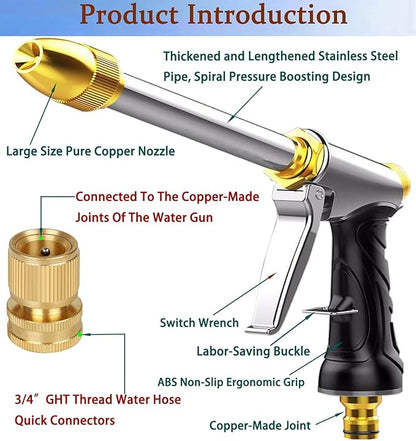 Upgrade Garden Hose Nozzle,100% Heavy Duty Metal Spray Gun With Full Brass Nozzle,High Pressure Water Hose Nozzle Sprayer Head,3/4" Quick Connectors,for Lawn & Garden,Washing Cars,Showering Dogs&Pets