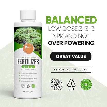 Bonsai Fertilizer by Ho Yoku - Water Soluble and Free of Odor, 3-3-3 Liquid Bonsai Food and Fast Acting for Indoor Plants