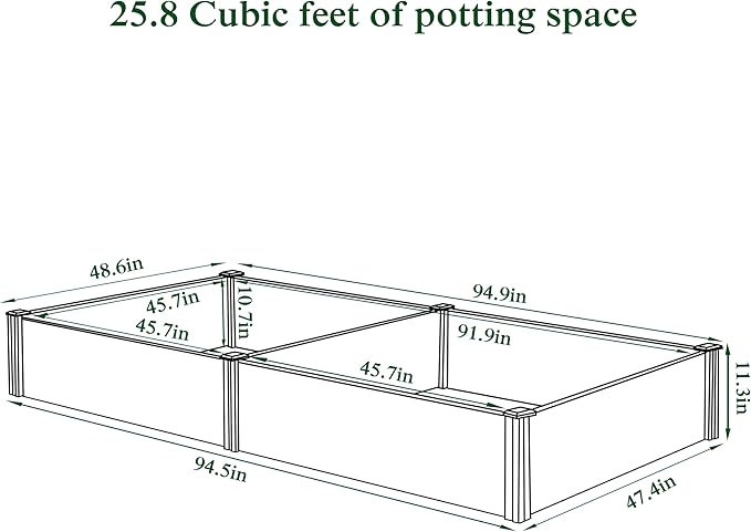 BlueWish Outdoor Wooden Garden Bed, Raised Garden Bed with Bottomless, Divisible Planter Boxes for Gardening, Vegetable, Flower, 95''L x 49''H x 11''W