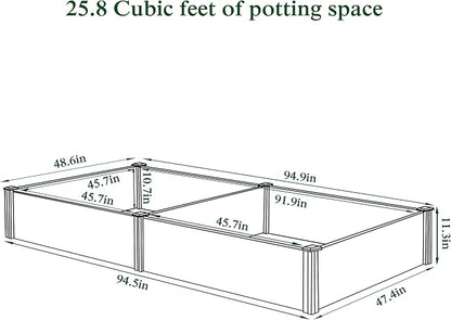 BlueWish Outdoor Wooden Garden Bed, Raised Garden Bed with Bottomless, Divisible Planter Boxes for Gardening, Vegetable, Flower, 95''L x 49''H x 11''W
