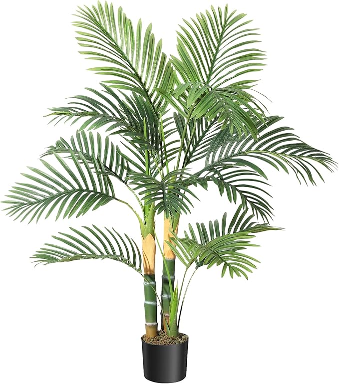 GarveeHome Artificial Palm Tree, 4FT Faux Plants Indoor with 14 Trunks - Faux Tropical Areca Floor Plant in Pot - Artificial Silk Plant for Indoor Outdoor Home Garden Patio Office Décor