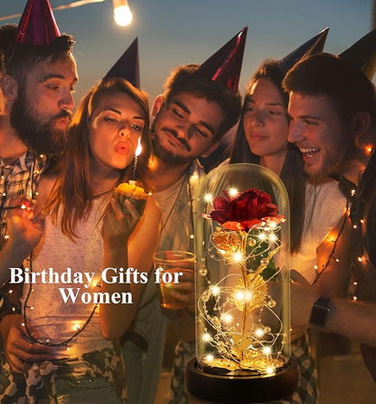 Valentines Rose Gifts for Her Birthday Gifts for Women Valentines Flower Galaxy Glass Rose with 2 Light Modes Forever Eternal Colorful Gold Foil Rose in Glass Dome,Anniversary Valentines Women Gifts