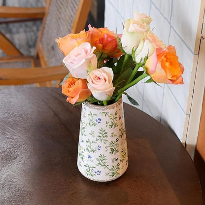 Vintage Ceramic Vase, Tuscan Crackle Glaze Small Flower Vase with Blue and Beige, Rustic Retro Table Vases Decor for Farmhouse Living Room, Bookshelf, Office, Grand Millennial