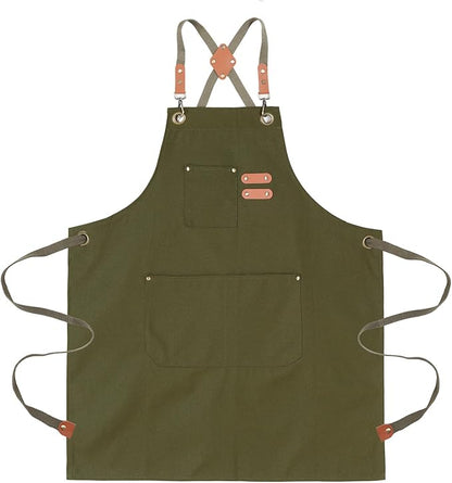 Chef Aprons for Men Canvas Apron with Large Pockets and Adjustable Neck Strap for Cooking, BBQ, Gardening