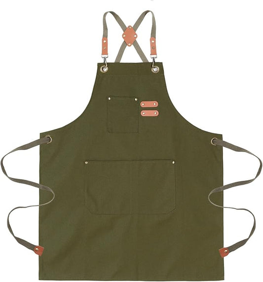Chef Aprons for Men Canvas Apron with Large Pockets and Adjustable Neck Strap for Cooking, BBQ, Gardening