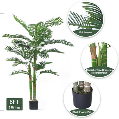 2Pack Artificial Palm Tree, 6FT Artificial Palm Plant with Real Bark Design Faux Palm Tree for Indoor Outdoor Modern Decoration Plants in Pot for Home Office
