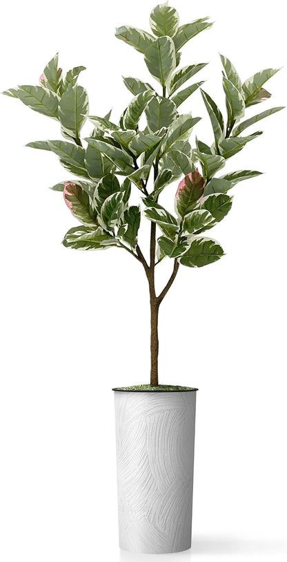 Artificial Tree in White Marble Effect Planter, Fake Rubber Silk Tree for Indoor and Outdoor Home Decoration - 70" Overall Tall (Plant Pot Plus Tree)