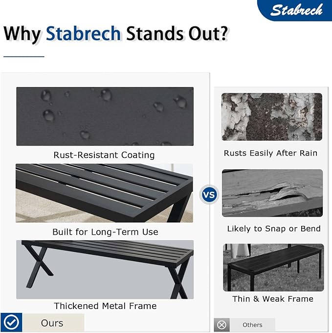 Metal Garden Bench for Outdoors, Set of 2, Black Outdoor Benches Slats for Patio, Patio Backless Bench with Cross Leg,Dining Bench for Porch, Lawn, Balcony, Backyard and Park
