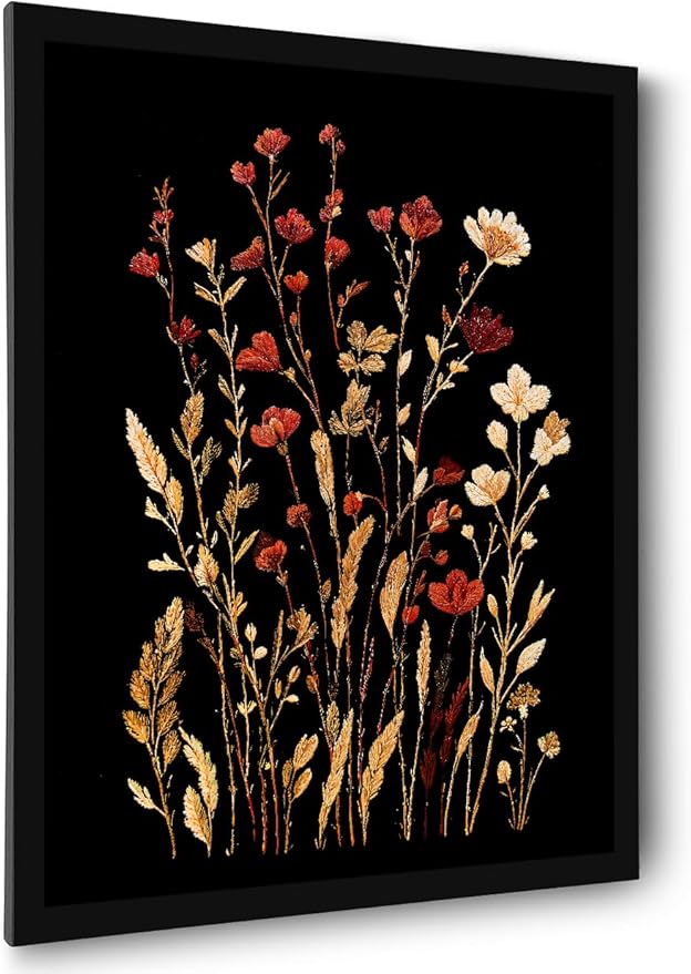 Framed Bathroom Wall Art Decor Canvas Art Wall Decor Framed Flower Wall Art Decor Pictures for Bathroom Bedroom Blooming in Dark Flowers Wall Decorations Hallway Over Bed Wall Art 16 x 20 Inchs