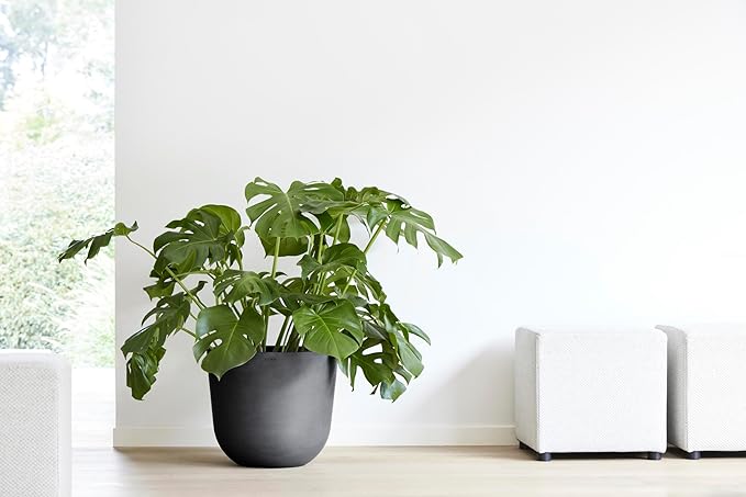 Ecopots Oslo Durable Modern Round Indoor/Outdoor Recycled-Based Composite Flower Pot Planter, Dark Grey, 17.75"