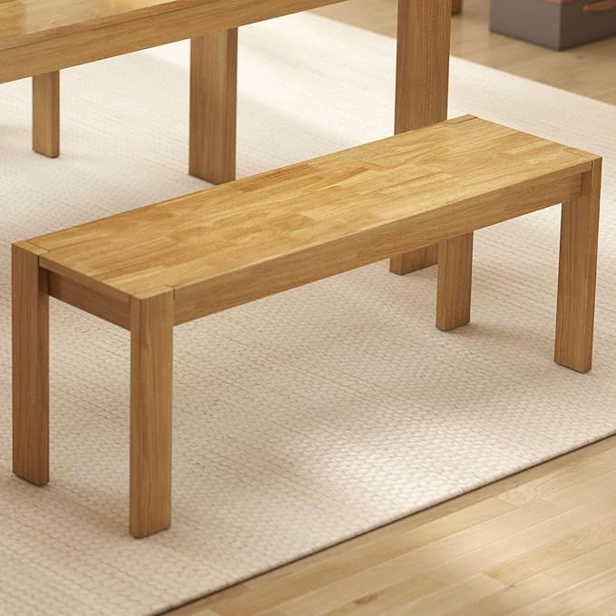 LukeAlon Solid Wood Dining Bench, 47.25" Farmhouse Natural Entryway Bench, Rustic Long Bench for Hallway Kitchen Dining Room Bedroom Living Room