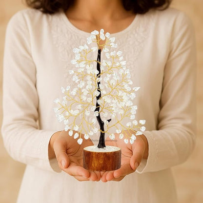 GEMSCITE Clear Quartz Crystal Tree with Golden Wire – Handmade Gemstone Bonsai for Energy Healing & Home Decor