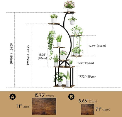 Plant Stand Indoor with Grow Lights, 8 Tiered Corner Plant Shelf, 63" Tall Plant Hanger Indoor for Multiple Plants, Metal Plant Flower Holder, Plant Rack for Display, Patio, Home Decor