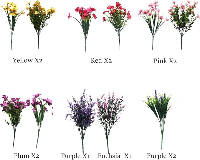 12 Outdoor Artificial Flower Pieces, Bulk Fake Plastic Plants for Porch, Window, Home & Wedding Decoration in Fall and Summer, Ideal for Hanging Planters (Spring Grass Flower).