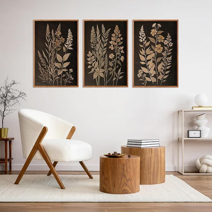 HLNIUC Vintage Botanical Fern Framed Canvas Wall Art Set,Black and Tan Plant Leaves Wall Decor,Modern Farmhouse Art Print,Neutral Minimalist Herb Floral Wall Painting for Living Room,Office - 24”x36”3