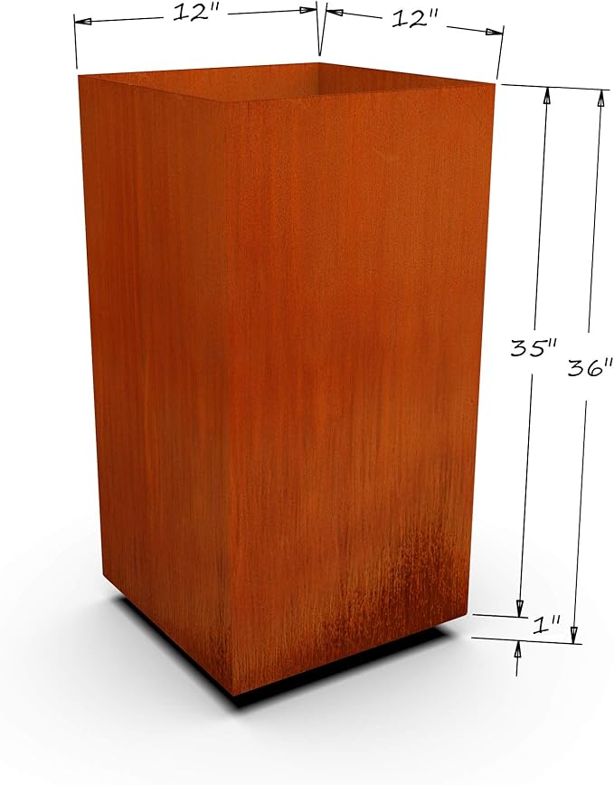 Plantercraft Corten Steel Planter Tall Cube Garden Box Metal Outdoor Heavy Duty | Made in USA | Fully Assembled | Commercial Residential