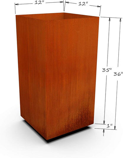 Plantercraft Corten Steel Planter Tall Cube Garden Box Metal Outdoor Heavy Duty | Made in USA | Fully Assembled | Commercial Residential