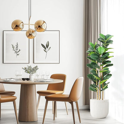 5ft Faux Fiddle Leaf Fig Tree with White Planter, Floor Fake Plants, Realistic Artificial Plants for Home Office Living Room Decor, Housewarming Gift