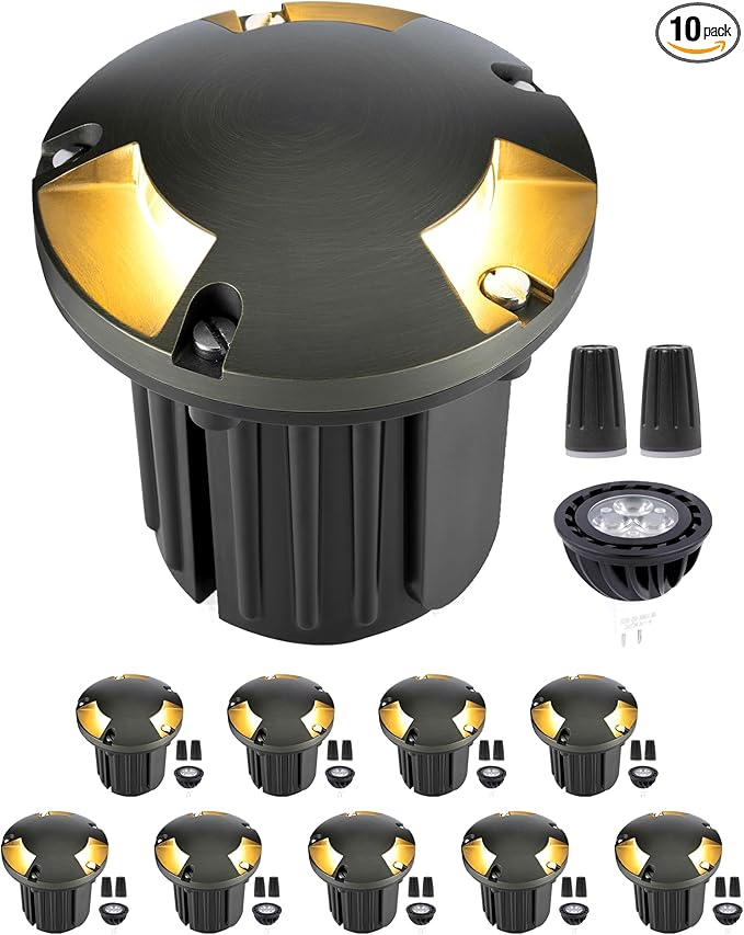 Gardenreet LED Well Lights Low Voltage - Brass In-Ground Ip65 Weatherproof 12V Lighting, Electric Light, Antique Bronze for Yard Garden Walkway with 5000K Daylight White MR16 Bulb