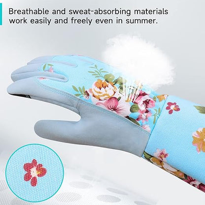 Women's Long Arm Gardening Gloves, Flexible Hand Protection, Ergonomic Design for Digging, Trimming & Garden Maintenance, Blue Large