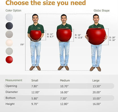 12.8" H x 16" D Globo Fiberstone Round Planter with Drainage Hole, Smooth Finishes, Weather Resistant for Indoor and Outdoor Use, Included 2 Extra Coco Mats (Red, 10.7" Pot Opening)