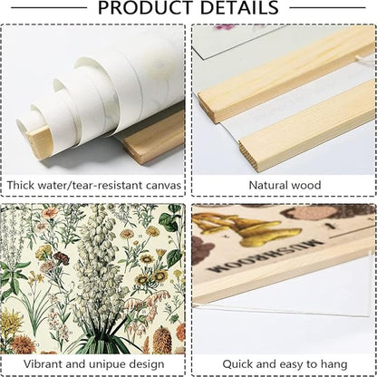 Vintage Flowers Poster Hanger Frame, Plant Floral Reference Chart Wall Decor Cottagecore Room Decor Aesthetic, Retro Style Wall Decor Art Painting Prints. (plant C, 18L x 12W)