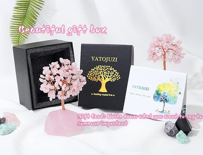 Rose Quartz Healing Crystal Tree Natural Reiki Crystals Gemstone Stone Base Copper Wire Tree Life Money Trees Pink Feng Shui Reiki Energy Tree for Home Office Desk Decor Good Luck Gifts for Women Men