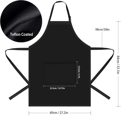 Will Well Chef Apron for Men and Women - 33" x 27" Large with 38" Waist Ties for a Comfy and Snug Fit, Durable and Lightweight, with 2 Spacious Pockets for Your Cooking Essentials - 6-Pack, Black