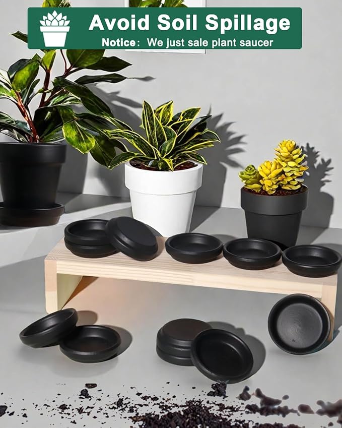 vensovo 2 Inch Black Terracotta Plant Saucer Pots Tray - 12 pcs Mini Planter Saucers for Indoor & Outdoor Plants, Small Clay Trays Perfect for 1 Inch 1.5Inch Flower Pot