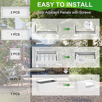 Metal Large Rectangular Planter 32" L x 15" W x 15" H,- Long Planter Box with 6 Drainage Holes & Raised Bottom, White Planter Boxes Outdoor Modern Design for Patio, Garden, Porch