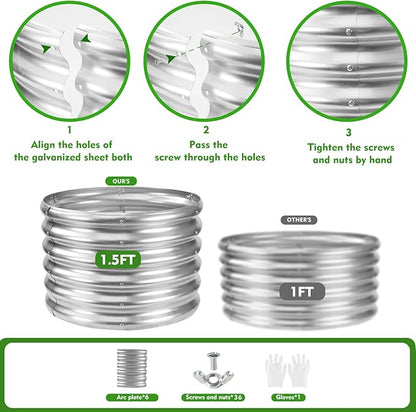 17" Tall Round Outdoor Garden Raised Garden Bed Kits-0.8MM Thick Metal Raised Planter Bed/Ground Planter Box for Variety of Flowers,Herbs,Vegetables,Trees (Silver, 24 Dia X 16.5 inches)