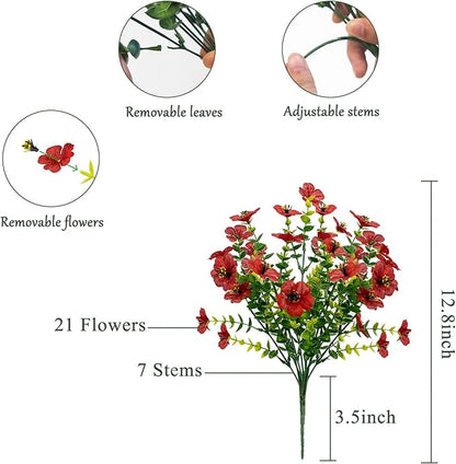 Artificial Flowers for Outdoors UV Resistant, 12 Bundles Realistic Silk Flower Faux Fake Plants for Porch Patio Yard Planters, Spring Summer Home Garden Decor, Red