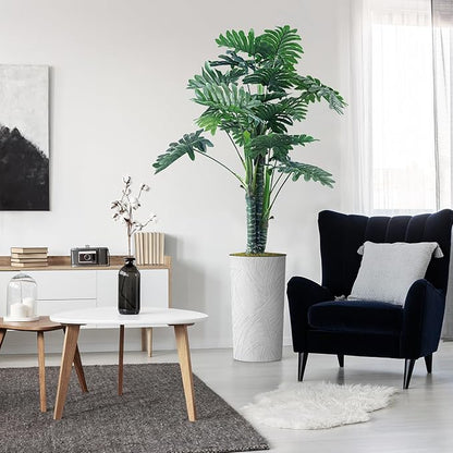 Artificial Tree in White Marble Effect Planter, Fake Philodendron Tree Silk Tree for Indoor and Outdoor Home Decoration - 70" Overall Tall (Plant Pot Plus Tree)