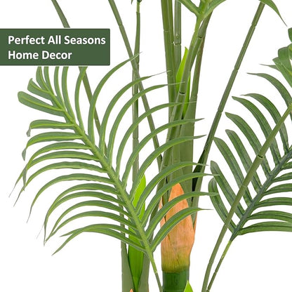 Artificial Fake Palm Tree 7FT 2Pack with White Planter & Free Moss, UV Resistant Artificial Palm Tree for Outdoors, Fake Plants for Poolside Home Room Decor, Faux Plants Outdoor Decor