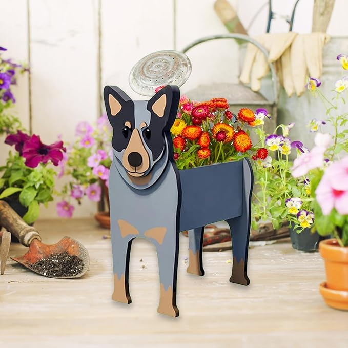 Australian Cattle Dog Planter Plant Pots,Cute Large Dog Flower Planter,Gifts for Pet Lovers,Unique Animal Plant Pots,Office,Indoor Outdoor Garden Decor(9.84 * 8.57 * 17in)