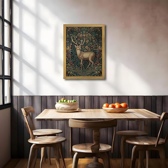 SAMHOU Framed 3D Textured Deer Wall Art, Reindeer Deer Hand Drawn Sandstone Wall Decor, Vintage Christmas Wall Art Decor for Bathroom Living Room Bedroom Holiday Gift 16x24 inch