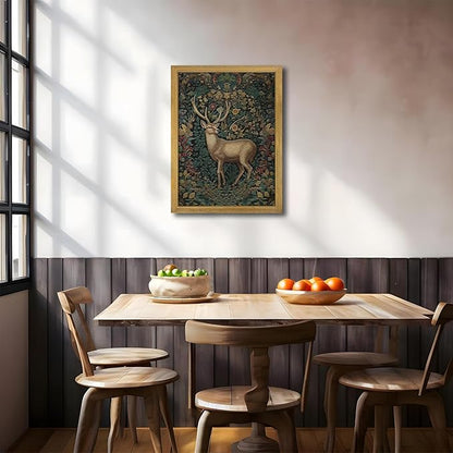 SAMHOU Framed 3D Textured Deer Wall Art, Reindeer Deer Hand Drawn Sandstone Wall Decor, Vintage Christmas Wall Art Decor for Bathroom Living Room Bedroom Holiday Gift 16x24 inch