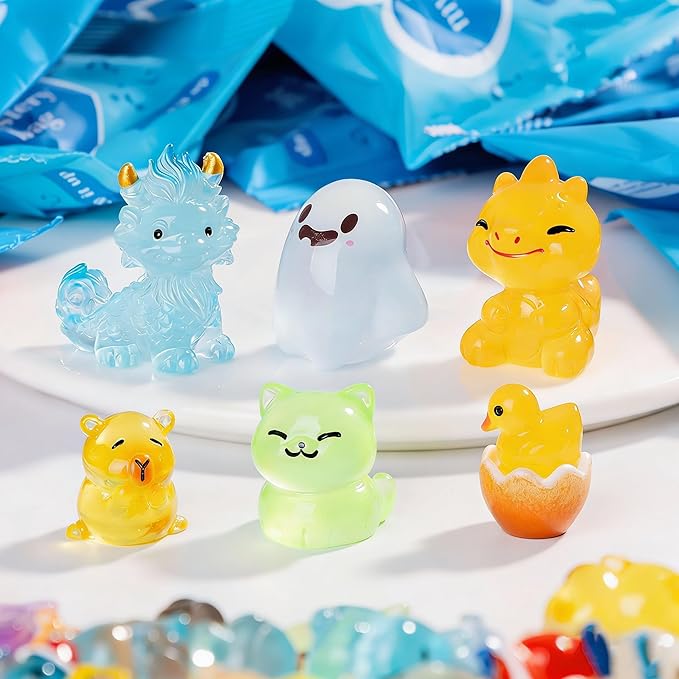 50 Pcs Glow in The Dark Mini Resin Animals,Mystery Blind Bags Bulk Assortment with Tiny Miniature Figurines for DIY Crafts,Fairy Garden Decor,Dollhouse Accessories,Party Supplies