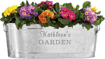 Let's Make Memories Personalized Planter Tub for Mom Grandma Wife - Custom Engraved Decorative Metal Flower Pot - for Mothers Day from Family Daughter Son Kids - 5.5 Gallons - Any 2-Line Message