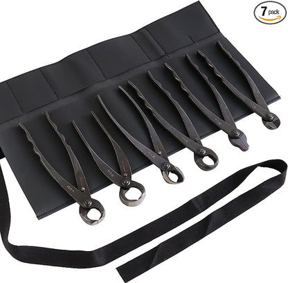 Wazakura Made in Japan Complete 6PCS Bonsai Cutter Tools Set with Case: Concave Branch Cutter, Knob Cutter, Jin Plier, Wire Cutter, Trunk Splitter, Root Cutter in Carbon Steel. Bonsai Tool Kit